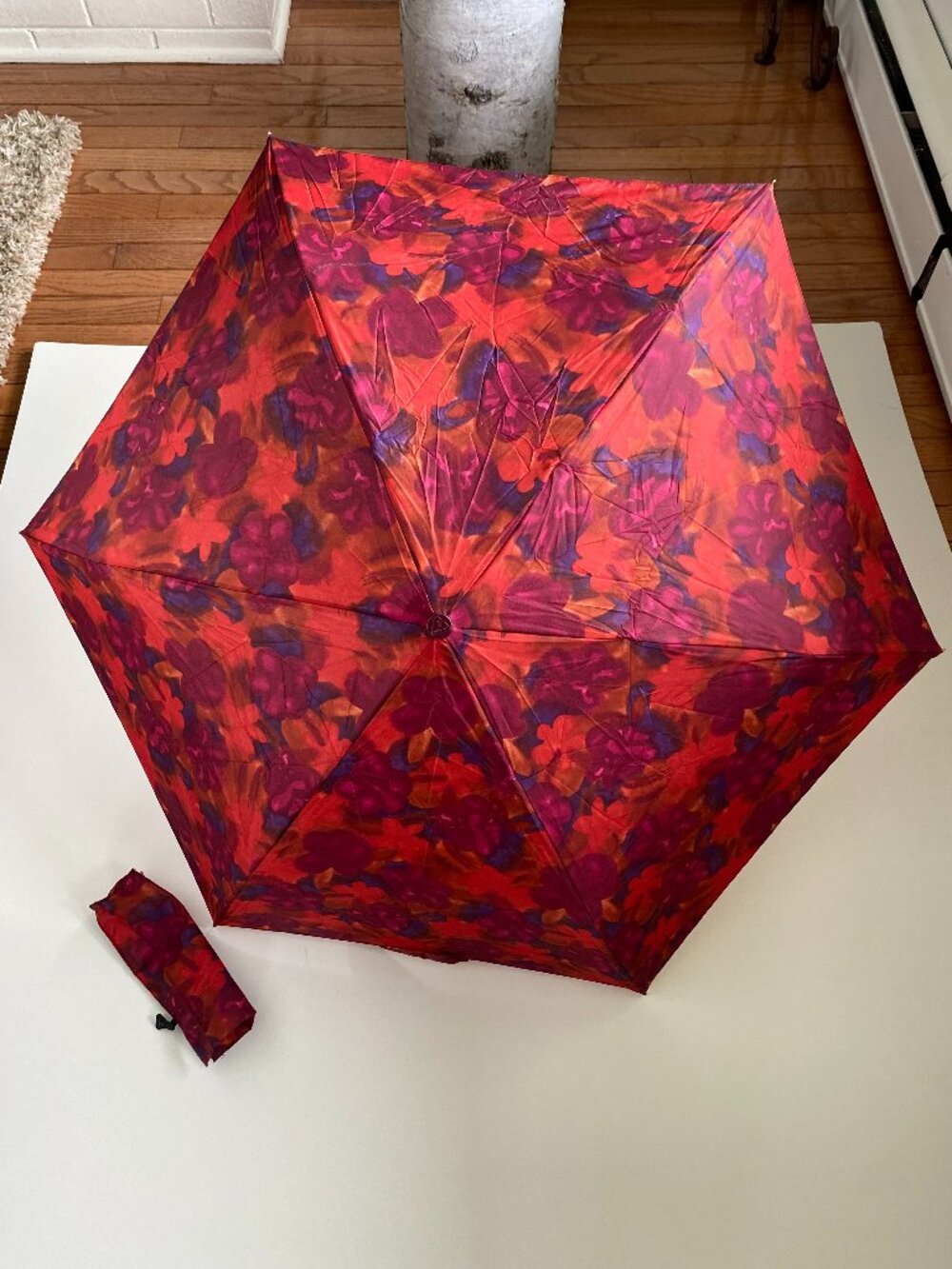 Vintage Fulton London Compact Umbrella Watercolor Floral Red Purple 90s